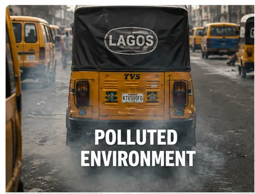 Traffic and exhaust fumes on a busy Lagos street